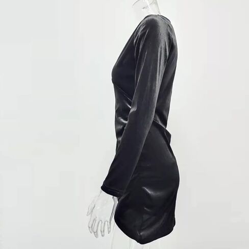 Await Blooms فساتين نسائية مخملية لامعة ملفوفة على شكل حرف V متوسطة الطول فساتين خريفية بأكمام طويلة وحفلات الكوكتيل مع فتحة in Kuwait