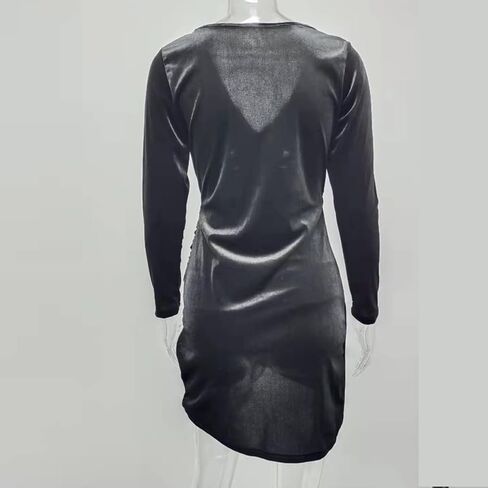 Await Blooms فساتين نسائية مخملية لامعة ملفوفة على شكل حرف V متوسطة الطول فساتين خريفية بأكمام طويلة وحفلات الكوكتيل مع فتحة in Kuwait