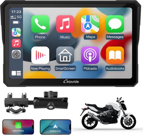شاشة Carpuride W702 للدراجات النارية GPS Carplay، CarPlay لاسلكي وAndroid Auto ستيريو سيارة محمول للدراجات النارية، شاشة لمس مقاومة للماء 7 بوصات، بلوتوث مزدوج، ملاحة، Siri in Kuwait
