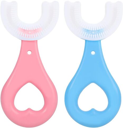 2PCS Kids U-Shaped Toothbrush, Manual Training Tooth Brush, Food Grade Soft Silicone Brush Head, 360° Oral Teeth Cleaning Design for Toddlers and Children(S(Ages 2-6)) in Saudi Arabia