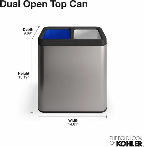 KOHLER 31319-BST Bathroom Trash Can, 1.6 Gallon, 6-Liter Step Can, Quiet-Close Small Trash Can with Foot Pedal, Black Stainless in Saudi Arabia