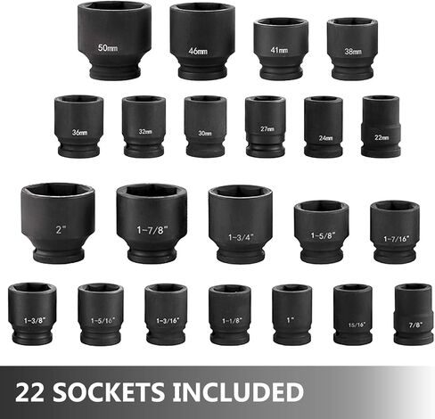 VEVOR Impact Socket Set 3/4 Inches 27 Piece Standard Impact Sockets, Socket Assortment, 3/4 Inches Drive Socket Set Impact Standard SAE (7/8 Inches to 2 Inches) & Metric Sizes (22 mm-50 mm) in Saudi Arabia