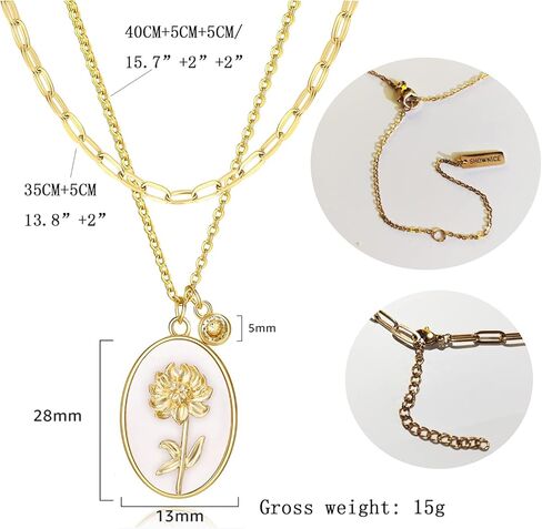 SHOWNICE 18K Gold Plated Inlaid White Shell Solid Birth Flower Pendant, Layering Choker Necklaces with Birthstone for Girls in Kuwait