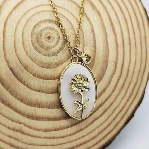 SHOWNICE 18K Gold Plated Inlaid White Shell Solid Birth Flower Pendant, Layering Choker Necklaces with Birthstone for Girls in Kuwait