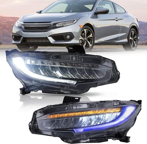 VLAND LED Headlight Assembly Fit for 2016-2021 10th Gen Honda Civic DRL with Startup Animation in Saudi Arabia