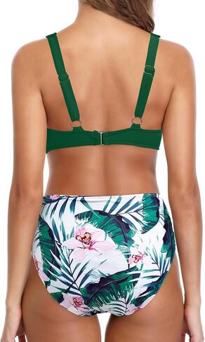 Yonique Womens' Two Piece Bathing Suit V Neck Triangle Bikini Top with High Waisted Swimsuit Bottom in Saudi Arabia
