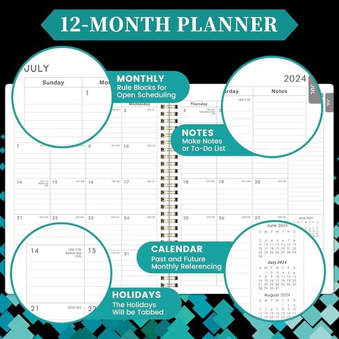 Planner 2024-2025- JUL 2024 - JUN 2025,12 Months 2024-2025 Planner Weekly and Monthly, 8" x 10", Waterproof Cover +Thick Paper+Twin-Wire Binding+Marked Tabs+Holiday Pages - Black in Kuwait