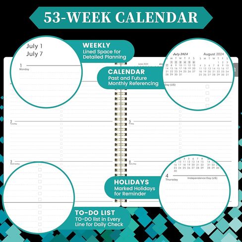 Planner 2024-2025- JUL 2024 - JUN 2025,12 Months 2024-2025 Planner Weekly and Monthly, 8" x 10", Waterproof Cover +Thick Paper+Twin-Wire Binding+Marked Tabs+Holiday Pages - Black in Kuwait