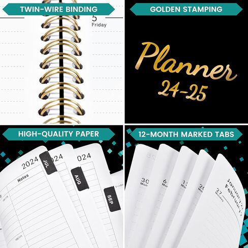 Planner 2024-2025- JUL 2024 - JUN 2025,12 Months 2024-2025 Planner Weekly and Monthly, 8" x 10", Waterproof Cover +Thick Paper+Twin-Wire Binding+Marked Tabs+Holiday Pages - Black in Kuwait