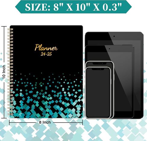 Planner 2024-2025- JUL 2024 - JUN 2025,12 Months 2024-2025 Planner Weekly and Monthly, 8" x 10", Waterproof Cover +Thick Paper+Twin-Wire Binding+Marked Tabs+Holiday Pages - Black in Kuwait