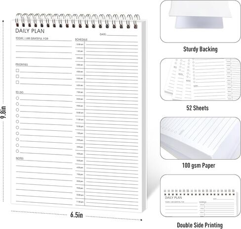 24 Hour Daily Planner -To Do List Notepad Double Side Use Undated Notebook with 52 Sheets, 6.5" X 9.8", Task Checklist Organizer Agenda Pad for Productivity in Saudi Arabia