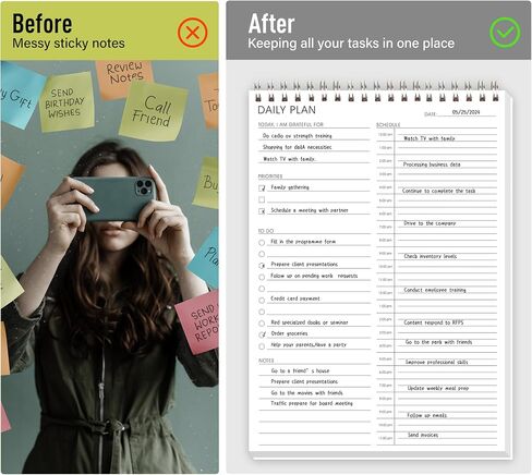 24 Hour Daily Planner -To Do List Notepad Double Side Use Undated Notebook with 52 Sheets, 6.5" X 9.8", Task Checklist Organizer Agenda Pad for Productivity in Saudi Arabia