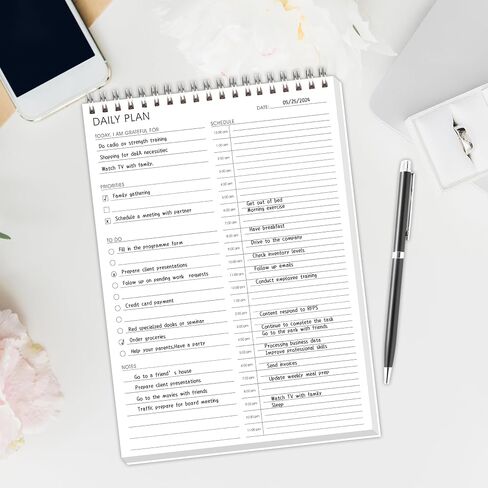 24 Hour Daily Planner -To Do List Notepad Double Side Use Undated Notebook with 52 Sheets, 6.5" X 9.8", Task Checklist Organizer Agenda Pad for Productivity in Saudi Arabia