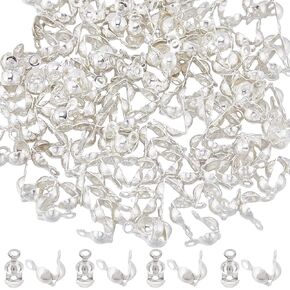 SUNNYCLUE 1 Box 150Pcs Stainless Steel Bead Tips Silver Tone Calotte Ends Clamshell Knot Cover Fold-Over Bead Tips Bulk Crimp Beads Knot Covers for Jewelry Making End Caps DIY Bracelets Necklaces