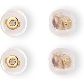 14K Real Solid Gold Earring Post and Backs Hypoallergenic Soft Clear Silicone Earrings Backings Ear Piercing Rubber Replacements Secure Safety for Studs Drop (Medium (4 MM) - 2 Pairs)