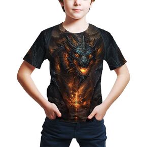 FiveEarl Kids Print 3D Dragon Tees Shirts for Youth Boys Girls 4-14 Years