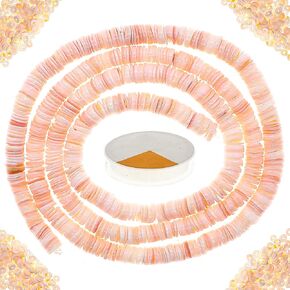 Fun-Weevz Pink Heishi Beads for Jewelry Making Adults, 24 Inch Strand Puka Shells Bead Strand, Natural Thin Flat Seashell Beads for Bracelets Necklaces Chokers and Anklets, African Disc Spacers
