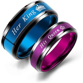 MONIYA Set of 2 Matching King and Queen Couple Rings Set Wedding Engagement Band Stainless Steel Promise Rings