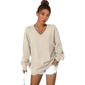سترة علوية نسائية من MakeMeChic ذات حجم كبير ورقبة على شكل حرف V وأكمام طويلة وكتف منسدل