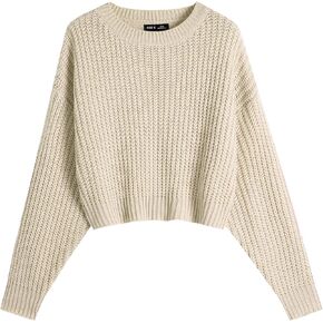Ckikiou Women's 2023 Loose Batwing Sexy Cropped Sweater Top Winter Crew Neck Lightweight Soft Knitted Pullover Sweaters