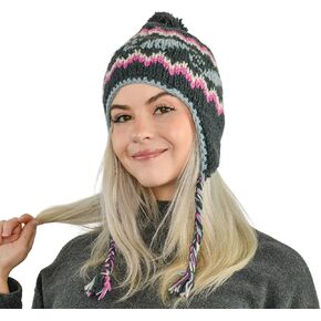 مجموعات Freakmandu قبعة صغيرة للتزلج - قبعة دافئة بنمط بوهو 100% صوف محبوك يدويًا للجنسين مبطنة بالصوف قبعة صغيرة بغطاء للأذن نيبال in Kuwait