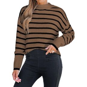 CUPSHE Women Mock Neck Sweater Tops Long Sleeve Sweaters Stripes Pullover Casual Shirts in Kuwait