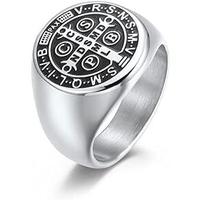 Men's St Benedict Exorcism Ring Stainless Steel Catholic Roman Cross Demon Protection Ghost Hunter Christian Saint Knuckle Middle Bands Holy Brand Rings Religious Gift for Men Women Boy Father Comfort Fit CPBS Jewelry