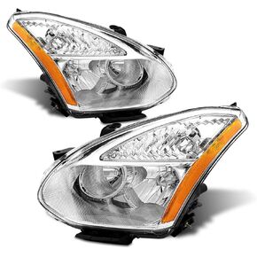 for 2008 2009 2010 2011 2012 2013 Nissan Rogue Headlight Assembly Compatible with 08 09 10 11 12 13 Nissan Rogue Headlamp with Clear Lens Chrome Housing Amber Reflector Replacement Pair