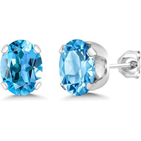 Gem Stone King Swiss Blue Topaz Stud Earrings For Women | 3.00 Cttw | Gemstone Birthstone | Oval 8X6MM