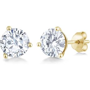14K Yellow Gold Forever Classic White Moissanite from Charles & Colvard Friction Back Martini Stud Earrings | 1.60 Cttw | Round 6MM | Gold Earrings for Women
