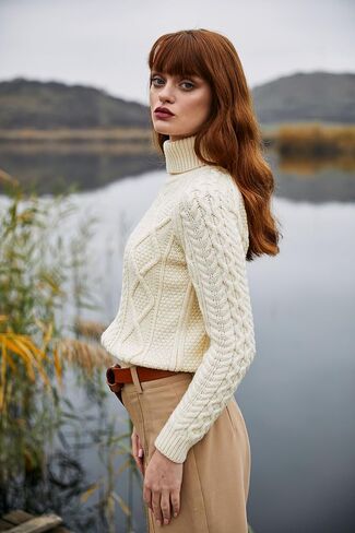 SAOL Women's Wool Sweater Irish Cable Knit Jumper Made in Ireland in Kuwait