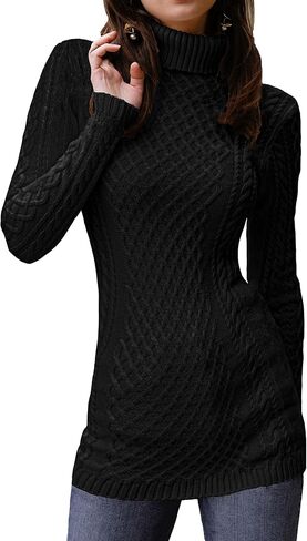 v28 Women's Cotton Turtle Cowl Neck Aran Fishermen Fair Isle Cable Knit Sweater in Kuwait