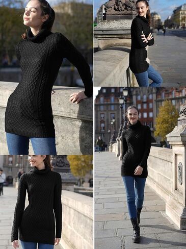 v28 Women's Cotton Turtle Cowl Neck Aran Fishermen Fair Isle Cable Knit Sweater in Kuwait