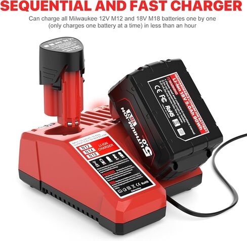 استبدال الشاحن السريع لبطارية ليثيوم أيون ميلووكي M12 M18 XC 48-59-1812 48-11-2420 48-11-1815 48-11-1840 48-11-1841 48-11-1850 بطاريات الأدوات الكهربائية in Kuwait