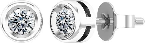 0.25-2.00 Carat Round Lab Grown White Diamond or Cubic Zirconia Elegant Solitaire Bezel Set Stud Earrings for Women in 925 Sterling Silver in Saudi Arabia
