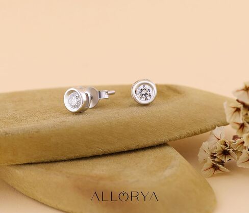 0.25-2.00 Carat Round Lab Grown White Diamond or Cubic Zirconia Elegant Solitaire Bezel Set Stud Earrings for Women in 925 Sterling Silver in Saudi Arabia