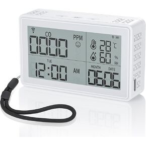 ELECTOP Portable Carbon Monoxide Detectors, WIFI Co Gas Monitor for Air Quality, [3-in-1] CO Detector, Humidity, Temperature Meter, CO Sensor Alarm Detector with Lanyard for Home and Travel