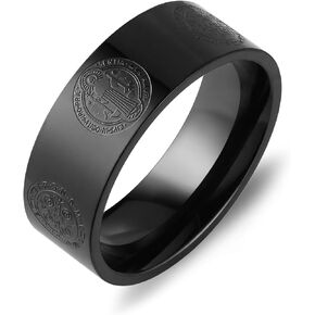 HZMAN Mens 8mm St Benedict Exorcism Ring Stainless Steel Catholic Roman Cross Demon Protection Ghost Hunter Gold Silver