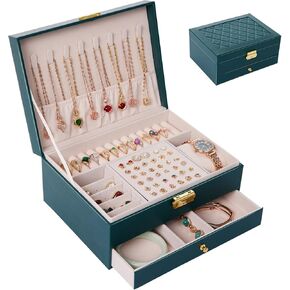 Mohoeey Jewelry Box for Women Girls, Large PU Leather Jewelry Organizer with 2 drawers for Birthday and Theme Party Gift-White