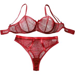 SweatyRocks Women's 2pcs Sexy Lace Strap Bralette Bra and Thong Lingerie Set
