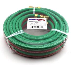 WeldingCity 25-ft 1/4" Grade-T Red and Green Rubber Twin Hose B-B Fittings for Oxygen/Acetylene, Propane and Other Alternative Fuel Gas in Welding, Cutting and Heating
