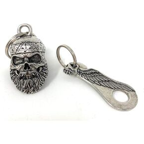 Bravo Bells - Old School Biker Skull Bell with Skull Wing Bell Hanger - Motorcycle Biker Bell Accessory or Key Chain for Luck - Made in The USA