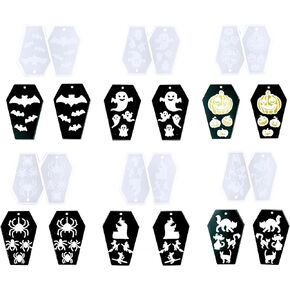 6 قطع من قوالب راتنج حلق الهالوين، سيليكون تابوت اليقطين الساحرة شبح الخفافيش العنكبوت قوالب قلادة المجوهرات، قالب صب راتنجات الايبوكسي لقرط الهالوين، مصنوعات المجوهرات، قلادة سلسلة المفاتيح in Kuwait