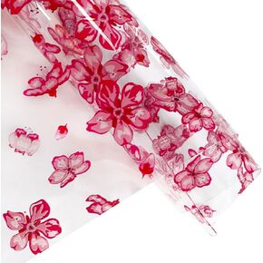 ONEART | Watercolor Floral Clear TPU Vinyl, 12" x 54" Transparent Waterproof Crystal Transparent Plastic Fabric for Bows Earrings Bags-Cherry Blossom
