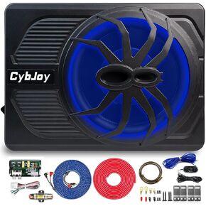 10" Slim Under Seat Car Subwoofer 800W Car Subwoofers Built-in Amplifier, Car/Truck Audio Subwoofers, Upgrade with Blue LED Ambient Light (Subwoofer + Mounting Wire Kit)