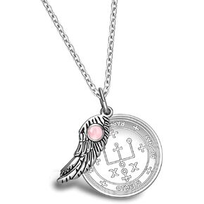 St Raphael Necklace for Men and Women - Archangel Raphael Sigil from The Ancient Book of King Solomon - Healing Prayer Included - Angel Wing Pendant - Miraculous Medal - Guardian Crystal Amulet