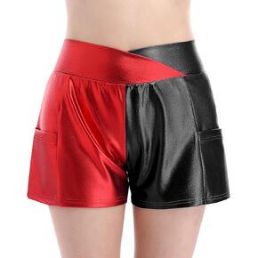 Womens Shiny Dance Shorts Sparkly Cross V-Front High Waist Yoga Rave Party Hot Short Pants