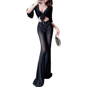 Aotasely Women's Formal Glitter Dresses Long Sleeve Double V Neck Dress Ruffle Slit Wrap Evening Gown Dress Cocktail in Kuwait