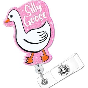 Pink Silly Goose Badge Reel Retractable for Nurses, Cute ID Badge Holder with Alligator Clip for Students, RN LPN Medical Assistant Work, Nursing Name Tag Card, Funny Badge Reels for Nurse