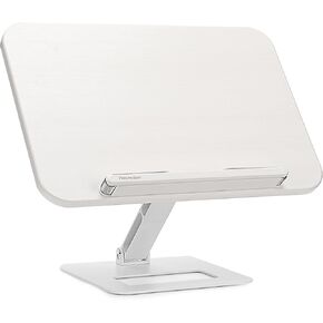 Book Stand for Reading, Foldable Cookbook Stand, Recipe Book Holder with Hidden Elastic Page Clips for Music Scores, Laptop, Tablet - White Maple